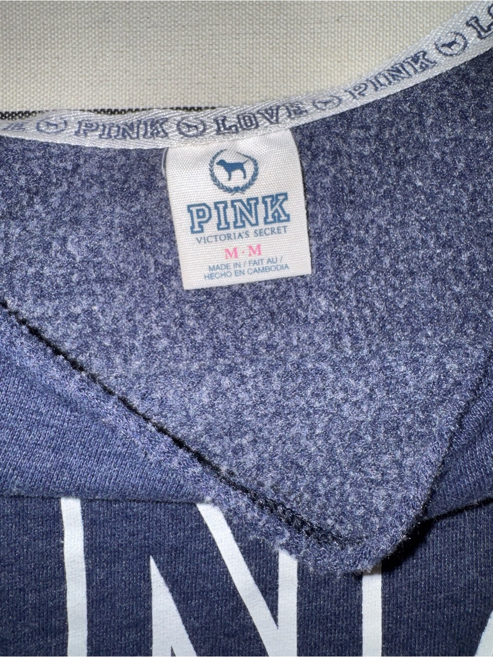 PINK Victoria's Secret Navy Crewneck Pullover with White Logo, M - Picture 12 of 13